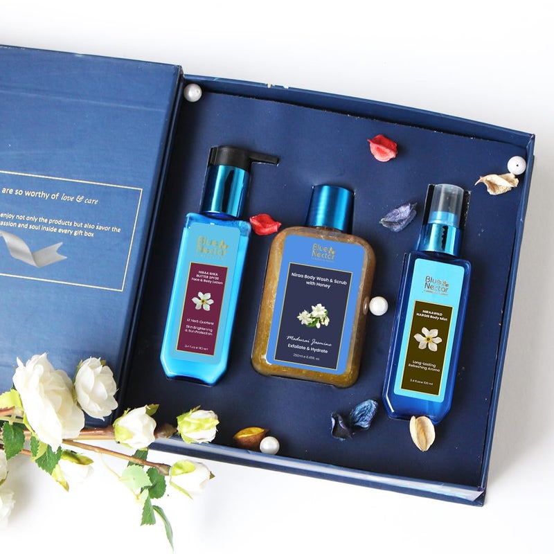 Blue Nectar Blue Nectar Beauty Gift Box for Women Men Premium Skincare Combo of Body Lotion Body Wash Body Mist for Men Women Perfect Gift for Birthday Anniversary Pack of 3 - Image 1