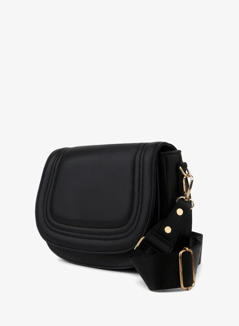 Women's Spring Black 5-Compartment Lined Flap Snap Closure Hand, Arm and Shoulder Bag.