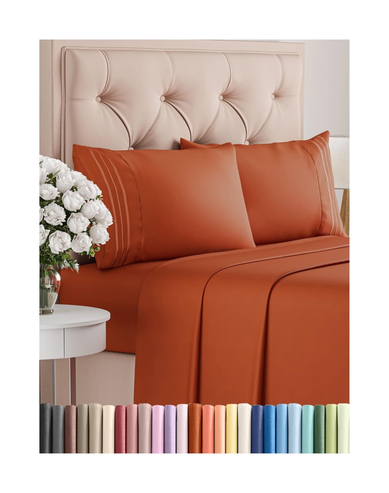 CGK Unlimited Queen Size 4 Piece Sheet Set  Comfy Breathable  Cooling Bed Sheets Set  Hotel Luxury Bedding for Women Men Kids  Teens  Deep Pockets EasyFit Super Soft  Wrinkle Free  OekoTex  Terracotta 
