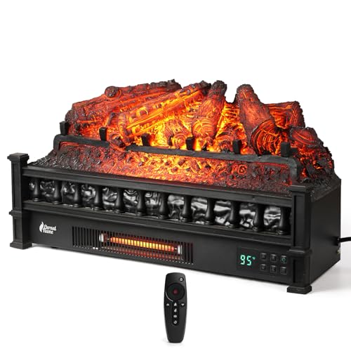 TURBRO Eternal Flame 26-Inch Infrared Quartz Electric Fireplace Log Heater, Realistic Pinewood Logs, Adjustable Flame Colors, Remote Control, Thermostat, Timer, EF26-PB, 1500W - Image 1