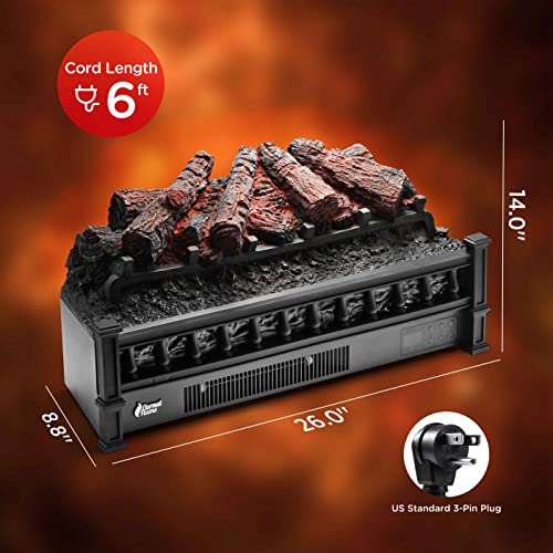 TURBRO Eternal Flame 26-Inch Infrared Quartz Electric Fireplace Log Heater, Realistic Pinewood Logs, Adjustable Flame Colors, Remote Control, Thermostat, Timer, EF26-PB, 1500W - Image 5