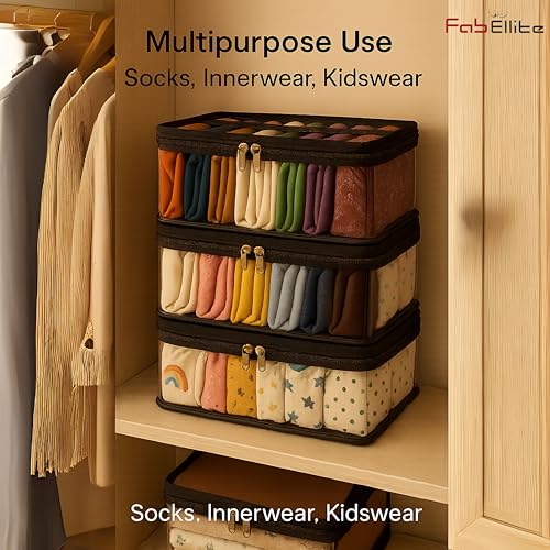 FAB ELLITE Undergarments Organizer for Women | Storage Bags for Clothes Large | Black PVC Storage Bags with Shelf Pockets | Wardrobe Organizer for Clothes, Dupattas & Socks | Pack of 2 - Image 5