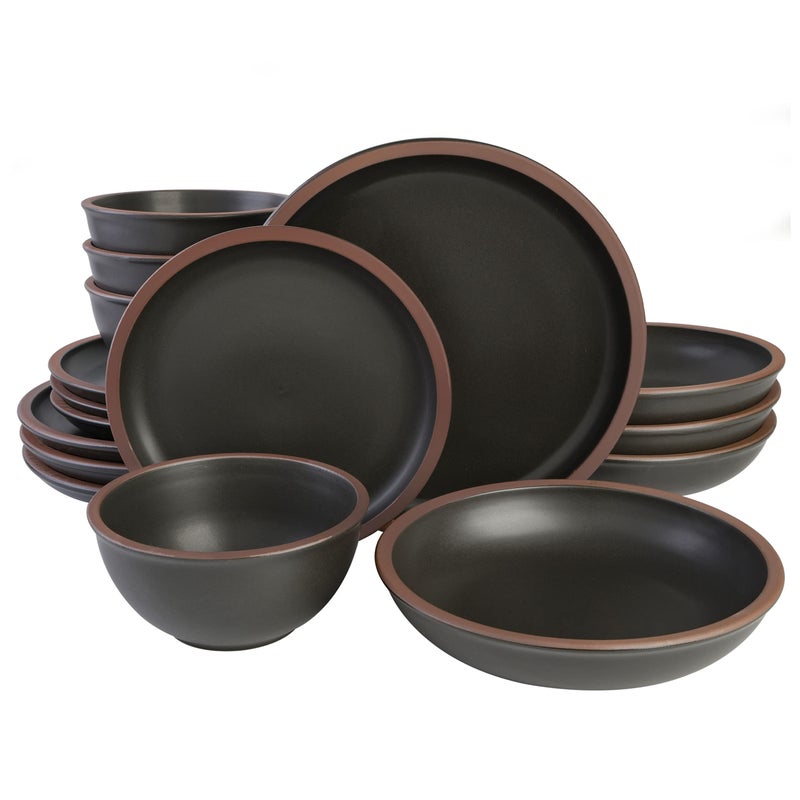 Gibson Elite Lagos Coupe Dinnerware Set Service for 4 16pcs Black
