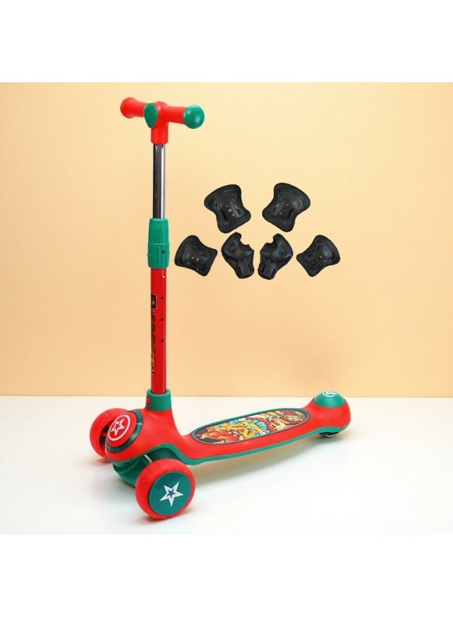 EASY FUTURE Foldable Kids Scooter with Height-Adjustable Handle, LED PU Wheels, Rear Brake & Music – Ideal for 3-8 Years Including Protective Gear Set - Image 1