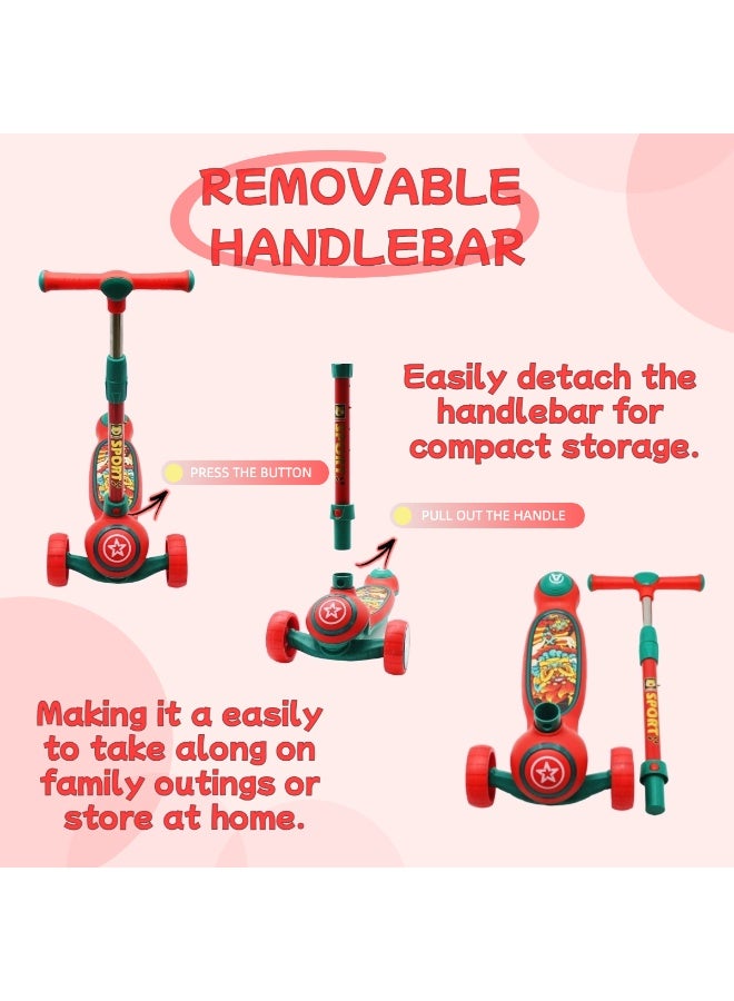 EASY FUTURE Foldable Kids Scooter with Height-Adjustable Handle, LED PU Wheels, Rear Brake & Music – Ideal for 3-8 Years Including Protective Gear Set - Image 2