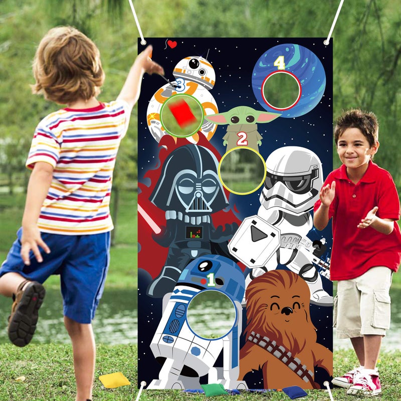 ERguanfoiun Galaxy Wars Toss Games with 4 Bean Bags Indoor Outdoor Fun Throwing Game Backdrop Banner Party Activities Space Galaxy Wars Themed Birthday Party Favors Supplies Decoration for Kid Adult - Image 2