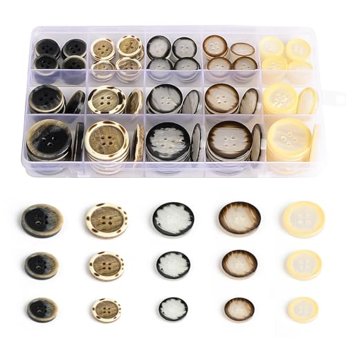 OELFFOW 110Pcs Mixed Sewing Buttons, 4-Hole Craft Round Blazer Buttons, 5 Color 3 Size (15mm, 20mm, 25mm) Suit Coats Resin Button, Suitable for Variety Clothing Sewing, DIY Craft (Style C) - Image 1