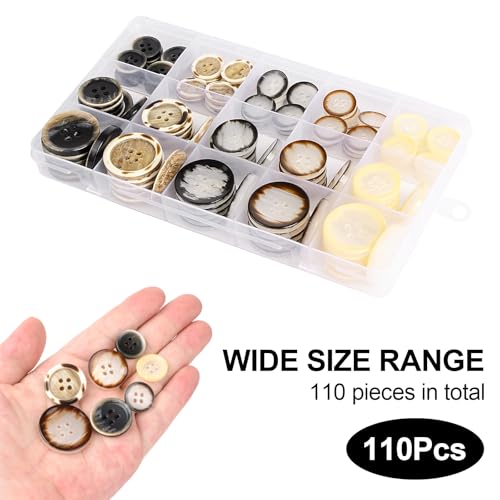 OELFFOW 110Pcs Mixed Sewing Buttons, 4-Hole Craft Round Blazer Buttons, 5 Color 3 Size (15mm, 20mm, 25mm) Suit Coats Resin Button, Suitable for Variety Clothing Sewing, DIY Craft (Style C) - Image 4