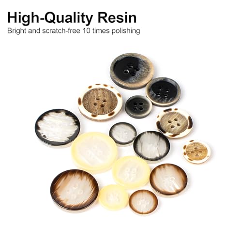 OELFFOW 110Pcs Mixed Sewing Buttons, 4-Hole Craft Round Blazer Buttons, 5 Color 3 Size (15mm, 20mm, 25mm) Suit Coats Resin Button, Suitable for Variety Clothing Sewing, DIY Craft (Style C) - Image 3