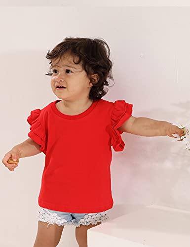 A&J DESIGN Toddler Tshirts Girls Cotton Tops Ruffle Plain Tee (Red, 3T) - Image 3