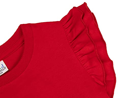 A&J DESIGN Toddler Tshirts Girls Cotton Tops Ruffle Plain Tee (Red, 3T) - Image 4