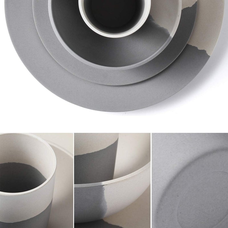 MORGIANA MORGIANA 8 pcs Bamboo Dinnerware Set Reusable Plates Bowls Sets Camping Picnic Dishes Tableware Set for 2 Grey  White - Image 4