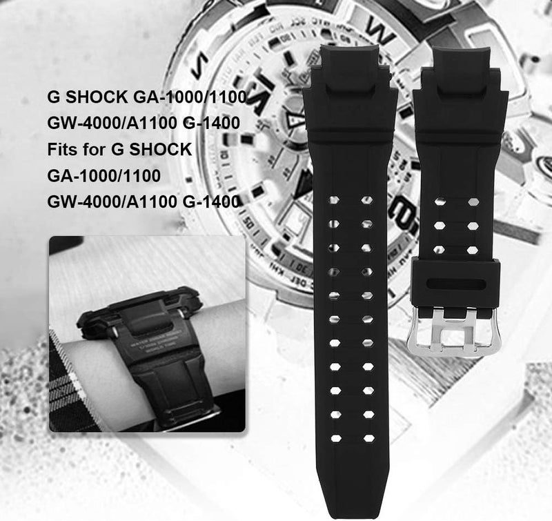 كلاراكو حزام ساعة من جلد البولي يوريثان باللون الأسود من كلاراكو، حزام ساعة من جلد العجل الناعم مناسب لساعات جي شوك GA-1000/1100 GW-4000/A1100 G-1400 للرجال والنساء - Image 4