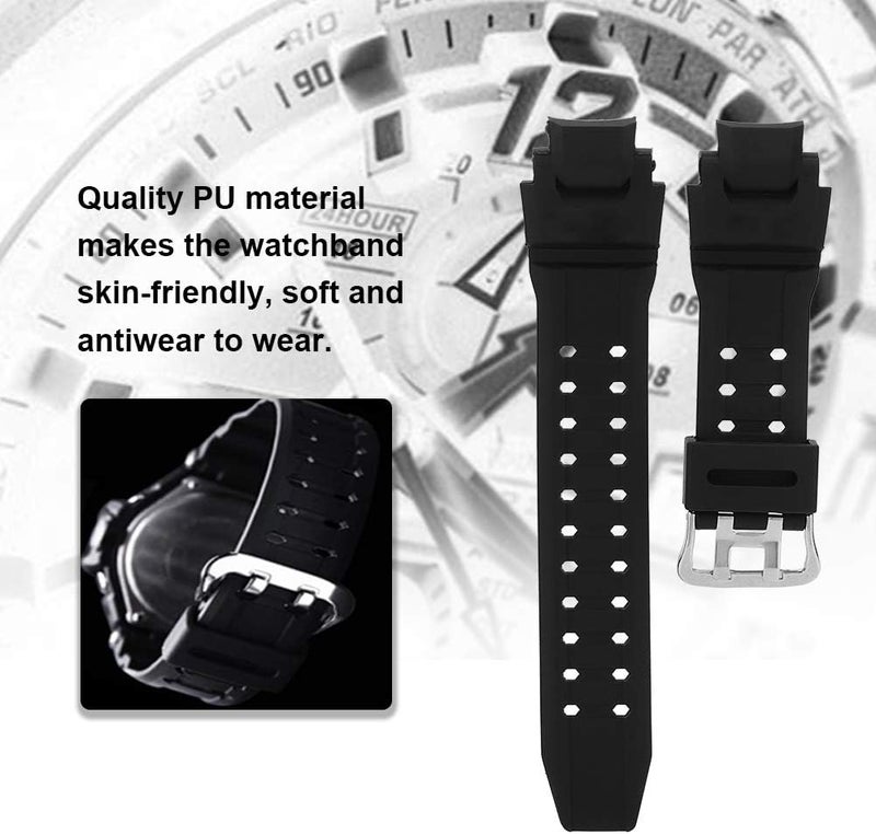 كلاراكو حزام ساعة من جلد البولي يوريثان باللون الأسود من كلاراكو، حزام ساعة من جلد العجل الناعم مناسب لساعات جي شوك GA-1000/1100 GW-4000/A1100 G-1400 للرجال والنساء - Image 1