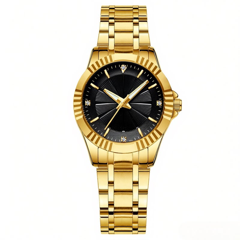 Couple Watches His and Hers Quartz Analog Wrist Watch for Couple Golden Watch with Stainless Steel Band Luminous Pointer 3ATM Waterproof Lovers Set Women Type - Image 1