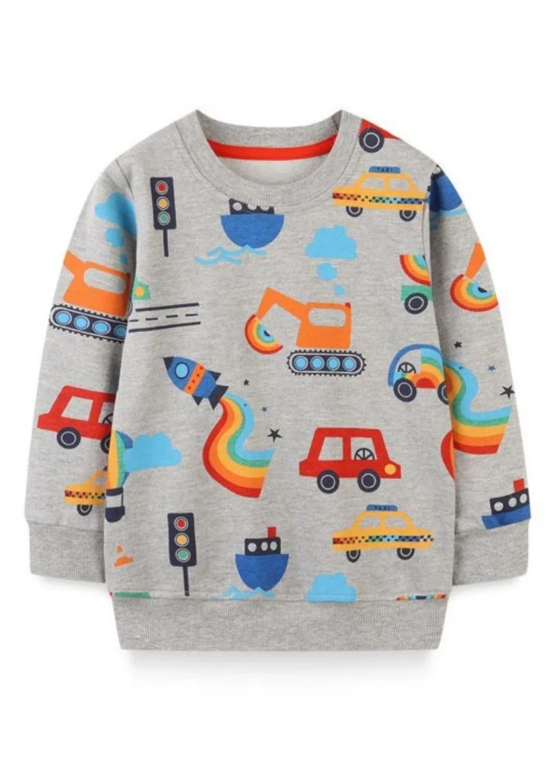 YUNIQEE Grey Printed Round Neck Cotton T-shirt