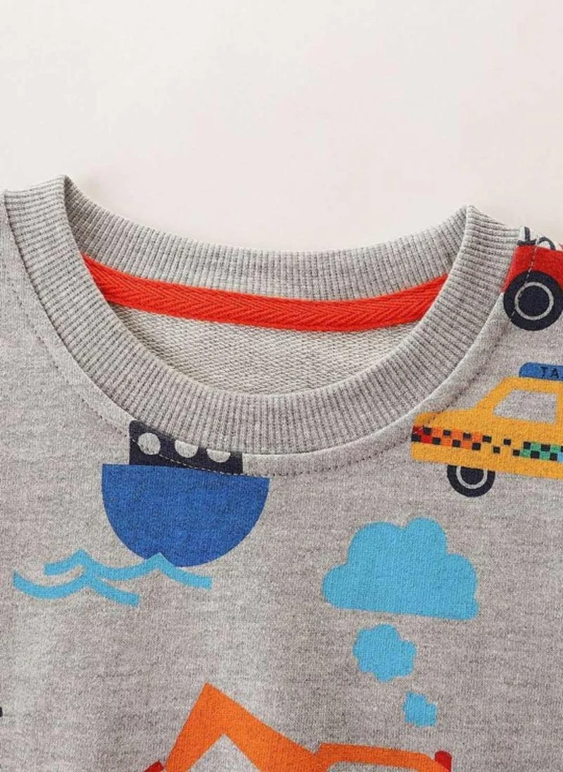 يونيكي Grey Printed Round Neck Cotton T-shirt