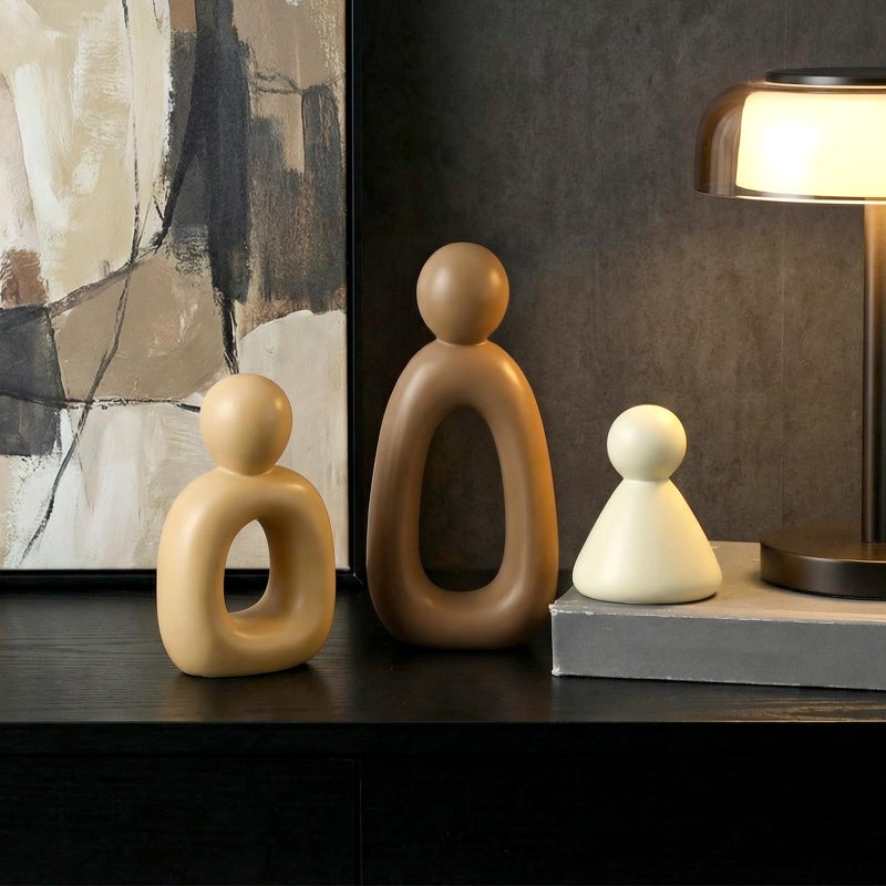 Youyole Abstract Family of 3 Figurines Sculpture Modern Home Decor Love Sculpture Home Decorative Accents Abstract Decorative Statue for Living Room Office Table Shelves Decorations (Warm Brown) - Image 2