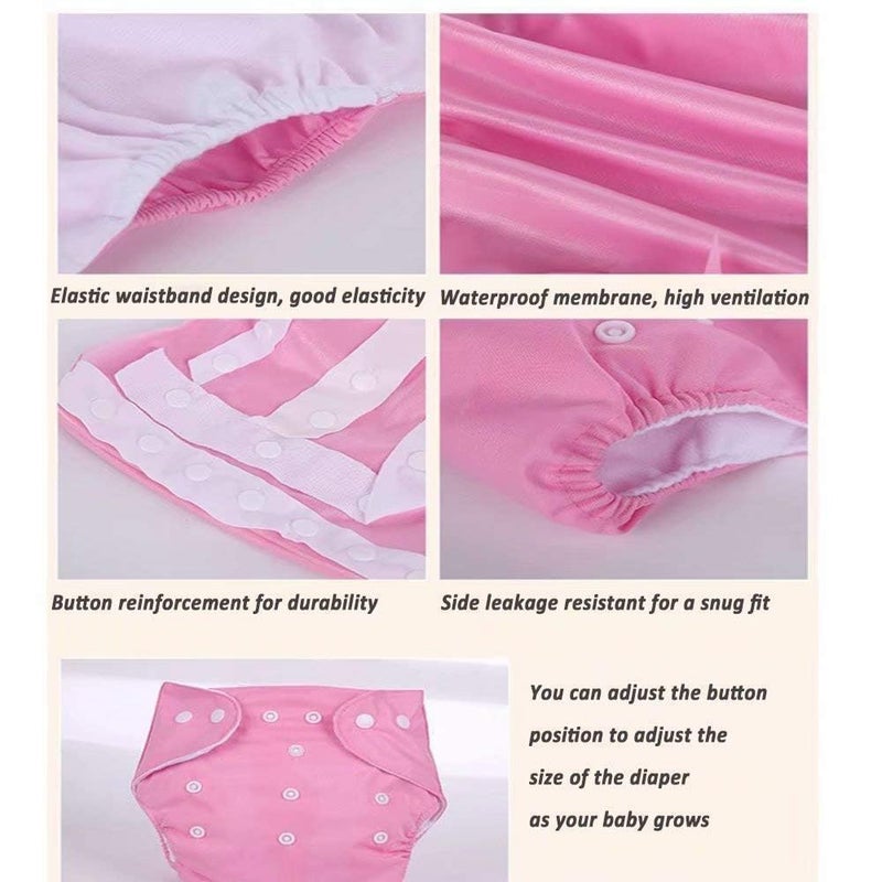 CSKB Baby Cloth Diapers Washable Reusable Diapers for Baby Girls and Boys, One Size Adjustable 7 Pack with 7 Inserts and 1 Storage Bag - Image 4