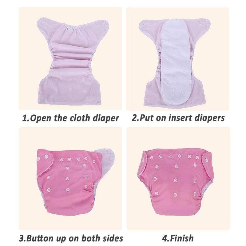 CSKB Baby Cloth Diapers Washable Reusable Diapers for Baby Girls and Boys, One Size Adjustable 7 Pack with 7 Inserts and 1 Storage Bag - Image 5