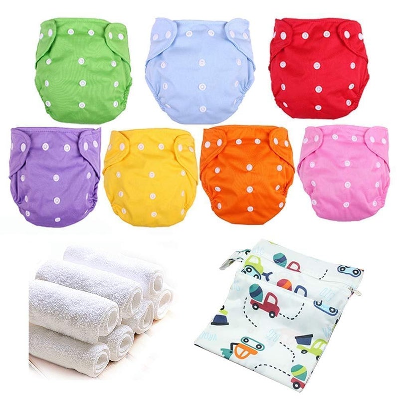 CSKB Baby Cloth Diapers Washable Reusable Diapers for Baby Girls and Boys, One Size Adjustable 7 Pack with 7 Inserts and 1 Storage Bag - Image 1