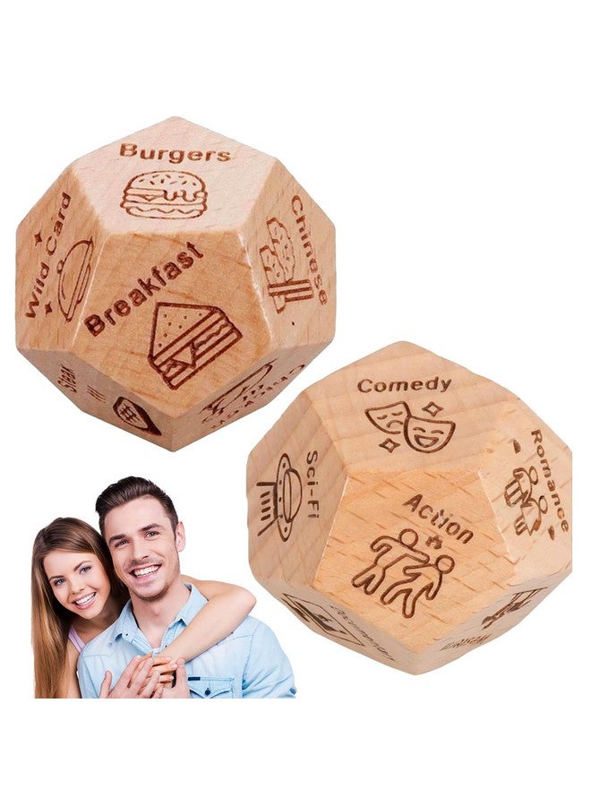 BoAn Date Night Dice for Couples(2PC) - 12-Sided Wooden Decision Dice for Food & Movie Choices | Valentine's Anniversary Birthday Gifts for Her/Him, Wife, Husband - Image 1