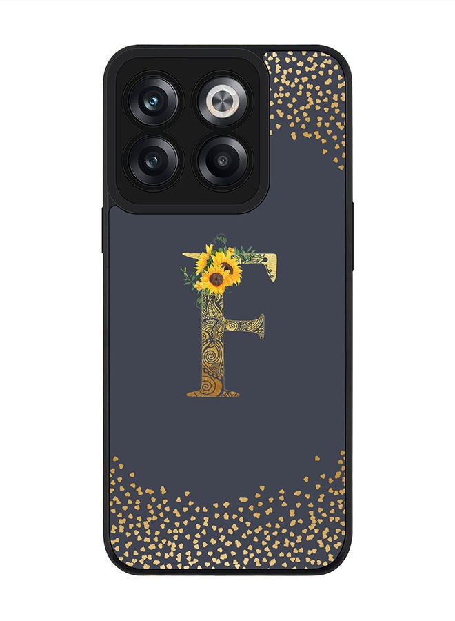 Stylizedd Rugged Black edge case for OnePlus 10T Slim fit Soft Case Flexible Rubber Edges Anti Drop TPU Gel Thin Cover - Custom Monogram Initial Letter Floral Pattern Alphabet - F (Grey ) - Image 1