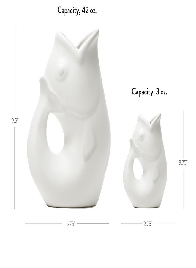 Gurgle Pot إبريق سمكة من Gurgle Pot - طقم من قطعتين، أبيض غير لامع، تصميم مستوحى من الطراز الفرنسي، إبريق كبير سعة 42 أونصة مع إبريق كريمة مطابق، أبيض غير لامع، أدوات مائدة مثالية للاستخدام الداخلي أو الخارجي. - Image 3