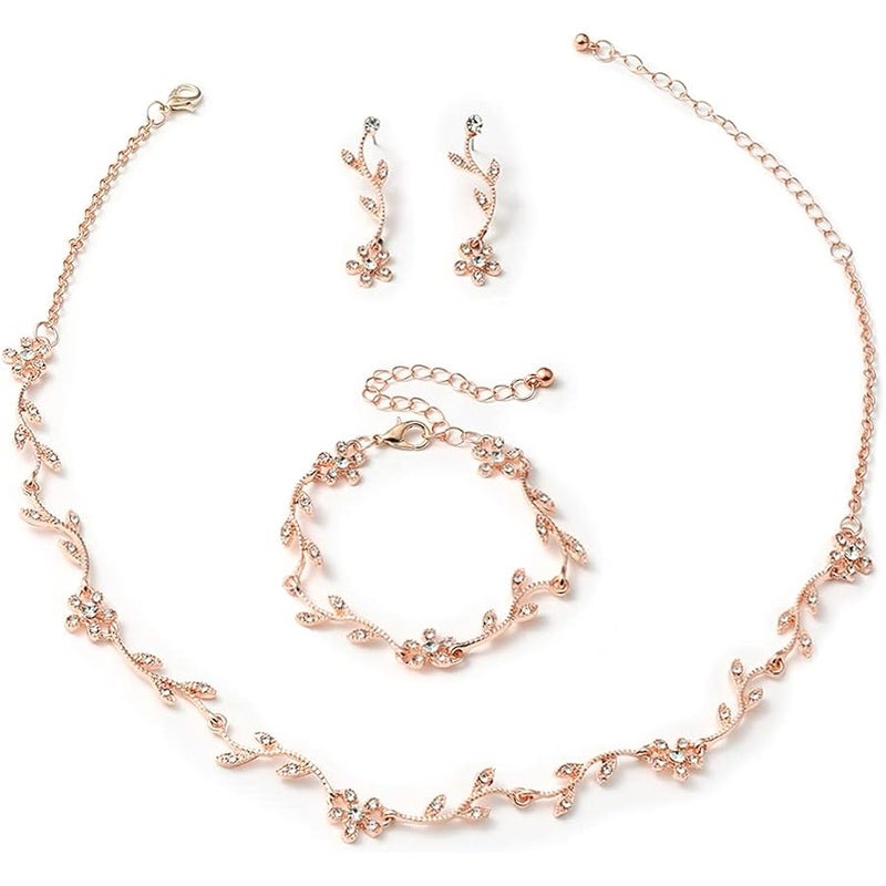 HapiBuy Crystal Necklace Earrings Bracelet Bridal Wedding Jewelry Set Rhinestone Choker Necklace For Brides Bridesmaid - Image 1