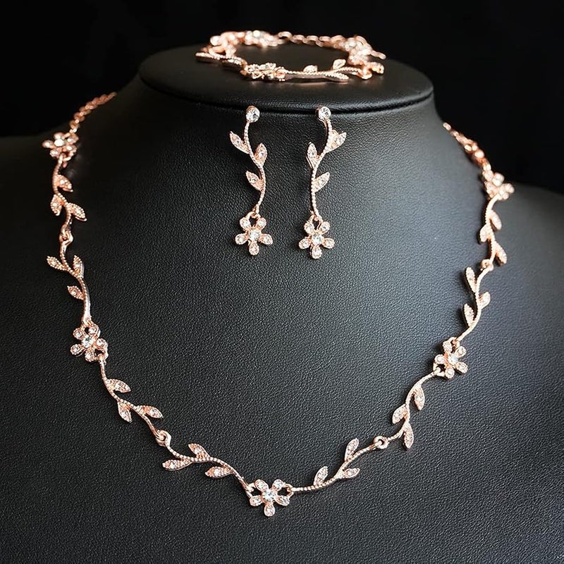 HapiBuy Crystal Necklace Earrings Bracelet Bridal Wedding Jewelry Set Rhinestone Choker Necklace For Brides Bridesmaid - Image 3