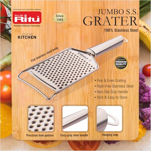 RITU Stainless Steel Cheese Grater for Kitchen | Ideal for Carrot, Ginger, Vegetable Slicer Grinder with Plastic Durable Handle | Rust -Free | Easy to Hold | Dishwasher Safe | Multicolor - Image 3
