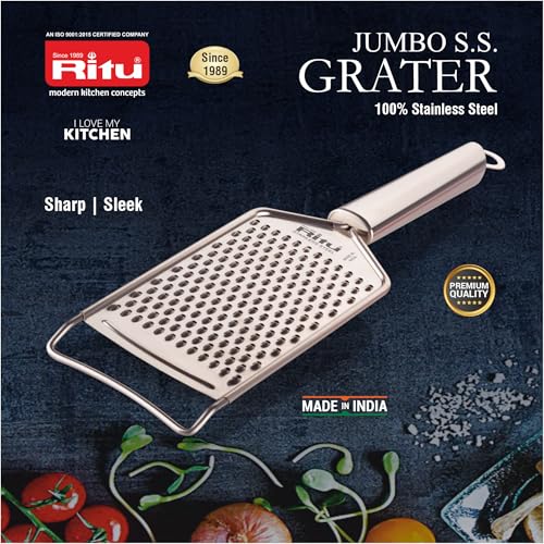 RITU Stainless Steel Cheese Grater for Kitchen | Ideal for Carrot, Ginger, Vegetable Slicer Grinder with Plastic Durable Handle | Rust -Free | Easy to Hold | Dishwasher Safe | Multicolor - Image 2