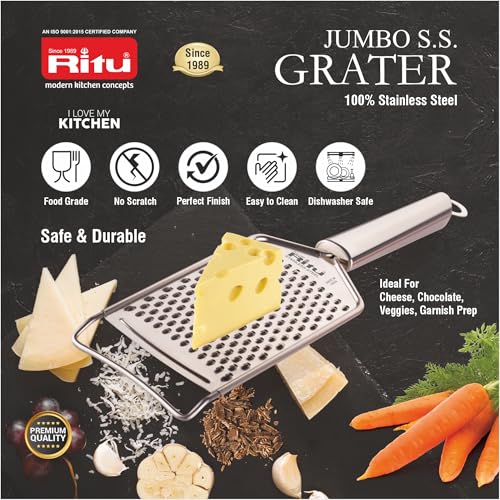 RITU Stainless Steel Cheese Grater for Kitchen | Ideal for Carrot, Ginger, Vegetable Slicer Grinder with Plastic Durable Handle | Rust -Free | Easy to Hold | Dishwasher Safe | Multicolor - Image 4