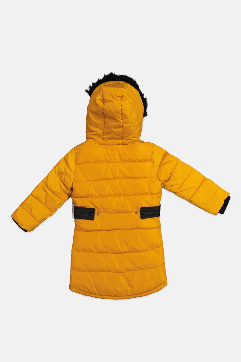 Kensie Girl Toddlers Girl Faux Fur Hooded Puffer Jacket, Gold - Image 2