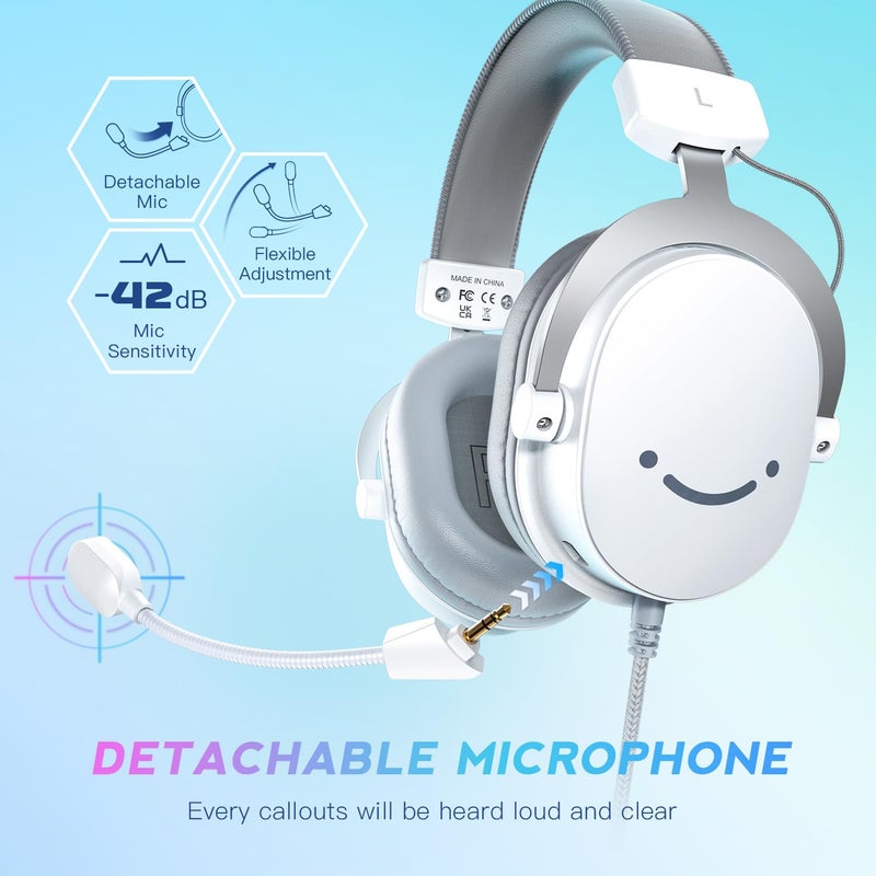 FIFINE 3.5mm/USB Gaming Headset for XBOX,PC,PS4/PS5,7.1 Surround Sound Wired Headphones with Soft Earmuffs,Volume Control,Detachable Microphone for Streaming,Video Creation-AmpliGame H9 White - Image 5