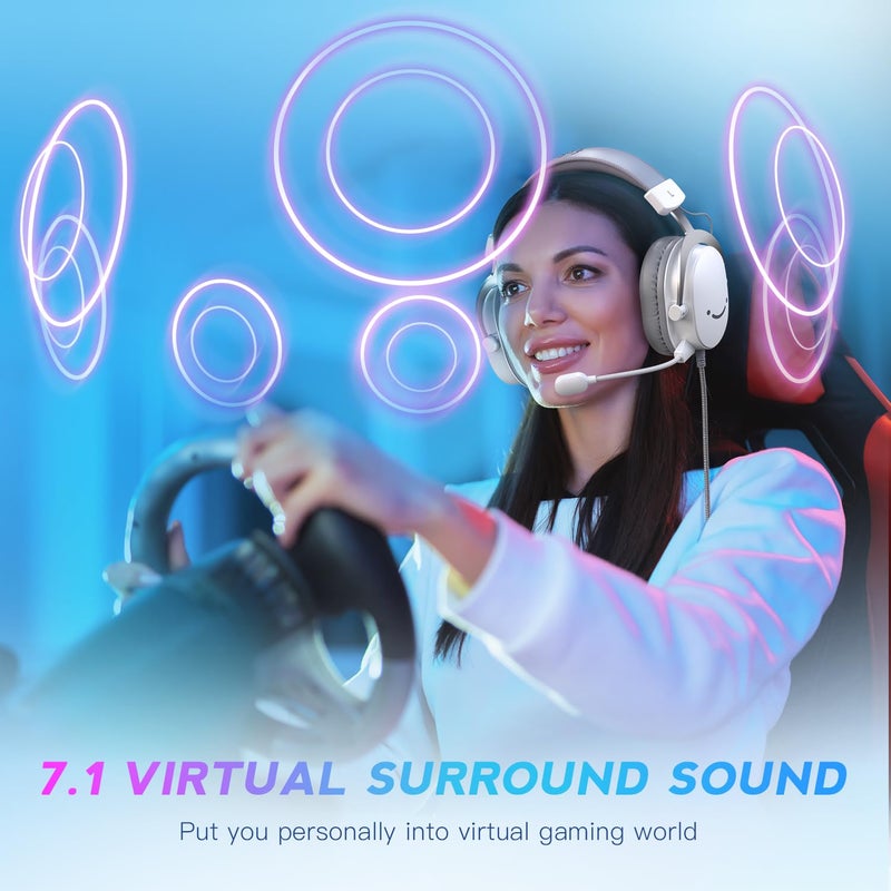 FIFINE 3.5mm/USB Gaming Headset for XBOX,PC,PS4/PS5,7.1 Surround Sound Wired Headphones with Soft Earmuffs,Volume Control,Detachable Microphone for Streaming,Video Creation-AmpliGame H9 White - Image 3