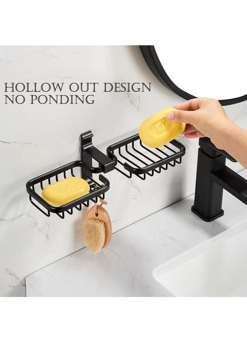 HomarKet Double Soap Dish Holder with Hook,Powerful Adhesive Wall Mounted No Drilling Anti-Rust Sponge Towel Holder,304 Stainless Steel Soap Tray for Bathroom Shower Kitchen  - Image 2