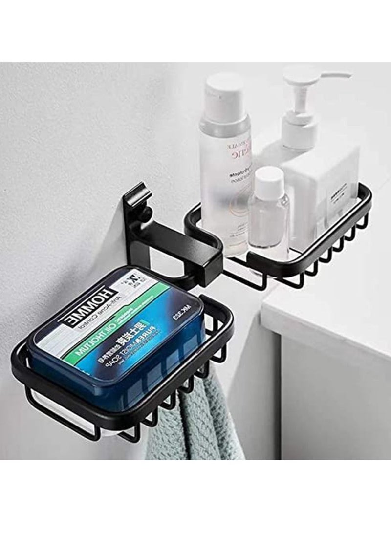 HomarKet Double Soap Dish Holder with Hook,Powerful Adhesive Wall Mounted No Drilling Anti-Rust Sponge Towel Holder,304 Stainless Steel Soap Tray for Bathroom Shower Kitchen  - Image 1