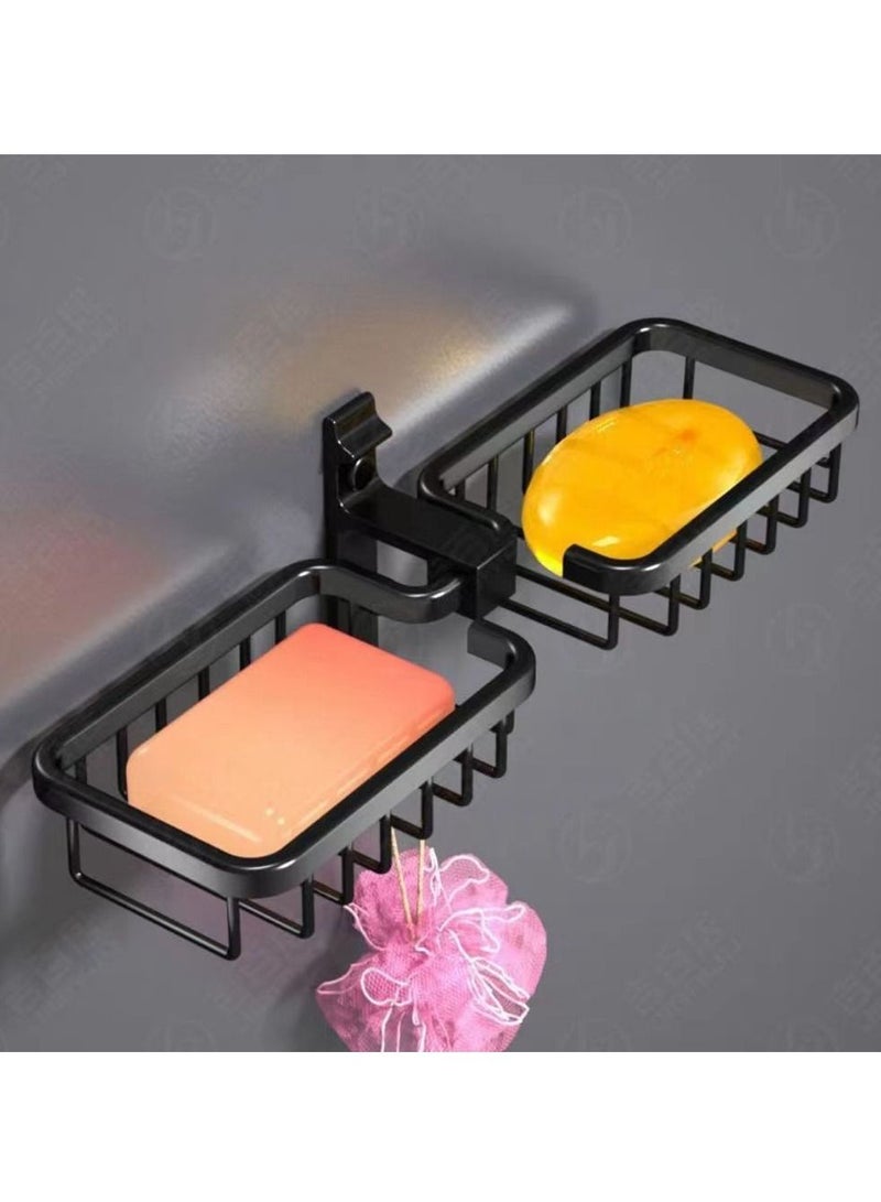 HomarKet Double Soap Dish Holder with Hook,Powerful Adhesive Wall Mounted No Drilling Anti-Rust Sponge Towel Holder,304 Stainless Steel Soap Tray for Bathroom Shower Kitchen  - Image 3