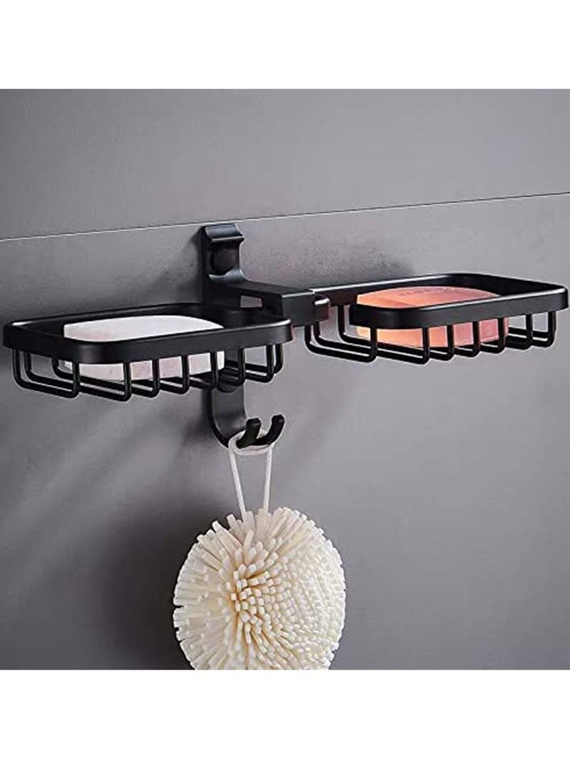 HomarKet Double Soap Dish Holder with Hook,Powerful Adhesive Wall Mounted No Drilling Anti-Rust Sponge Towel Holder,304 Stainless Steel Soap Tray for Bathroom Shower Kitchen  - Image 5