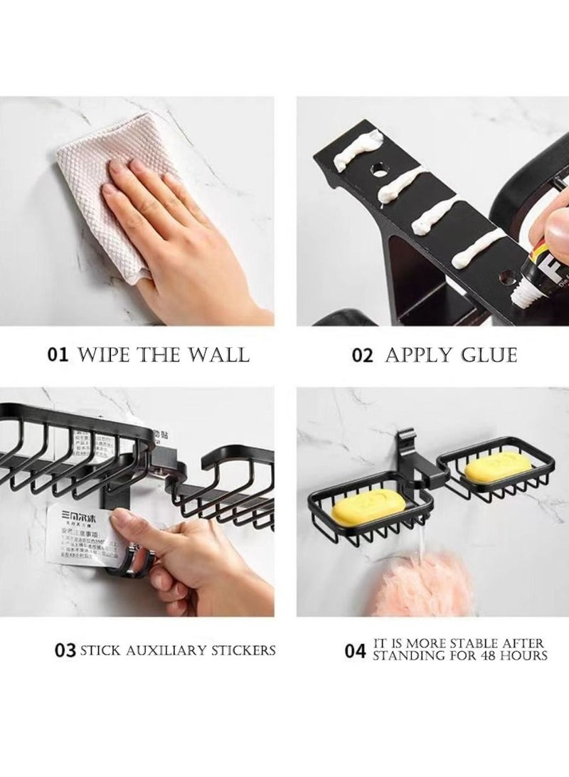 HomarKet Double Soap Dish Holder with Hook,Powerful Adhesive Wall Mounted No Drilling Anti-Rust Sponge Towel Holder,304 Stainless Steel Soap Tray for Bathroom Shower Kitchen  - Image 4