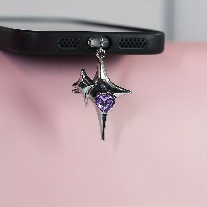 Red Synthetic Gemstone Star Heart Phone Dust Plug For Type C Ports - Image 3