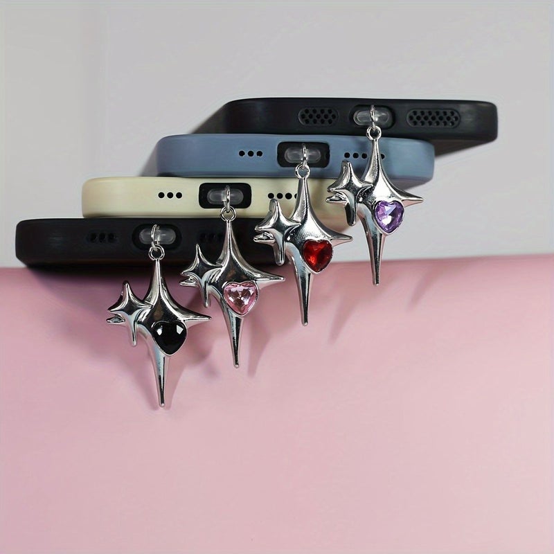 Red Synthetic Gemstone Star Heart Phone Dust Plug For Type C Ports - Image 1