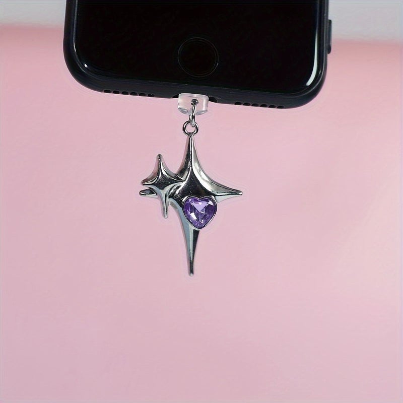 Red Synthetic Gemstone Star Heart Phone Dust Plug For Type C Ports - Image 4