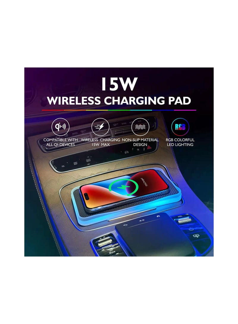 KASTWAVE Wireless Charger for Car, 15W RGB Non-Slip Wireless Car Charger Pad Fast Wireless Phone Charger for Cell Phone Wireless Charging Mat for iPhone 14 13 12 Pro Max for Samsung S23 S22 Ultra - Image 4