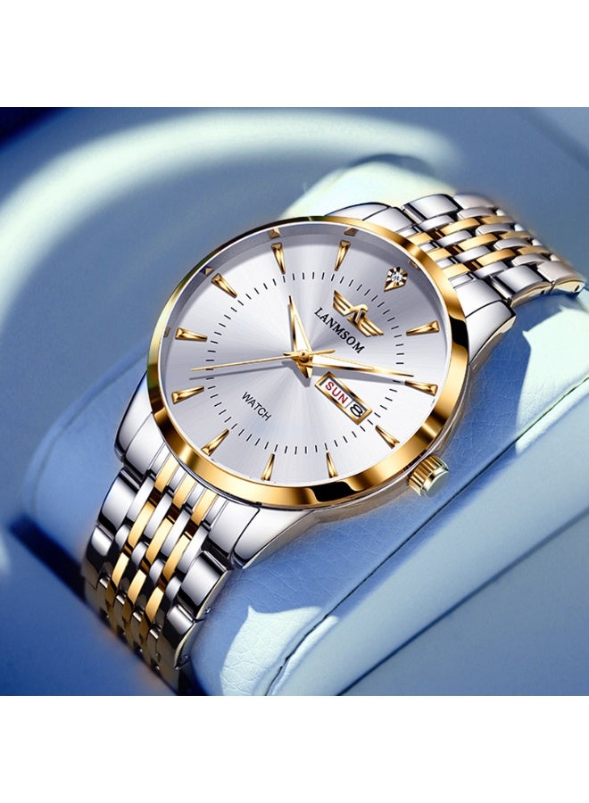 LAMSON Two - Tone Men's Watch - Diamond Accent, Dual Calendar, Luxury Business Watch