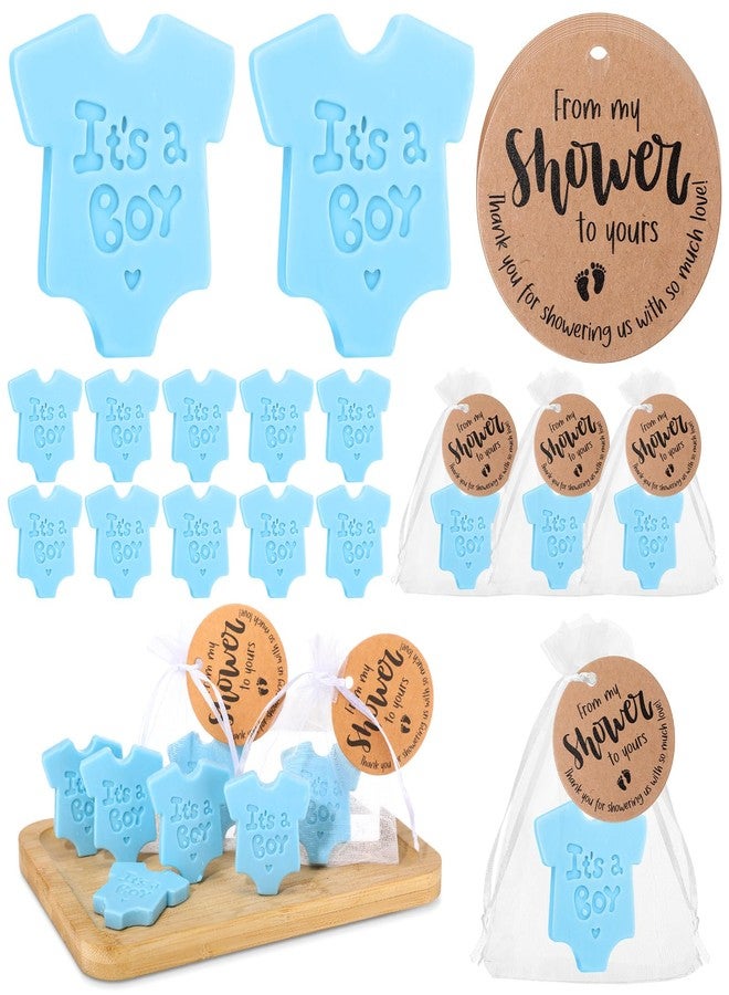 Swiffen Bodysuit Themed Baby Shower Soap Favors for Guests Boy Girl Shirt Shape Mini Handmade Soaps with Thank You Tags Organza Bags for Gender Reveal Party Favors(It's A Boy) - Image 1