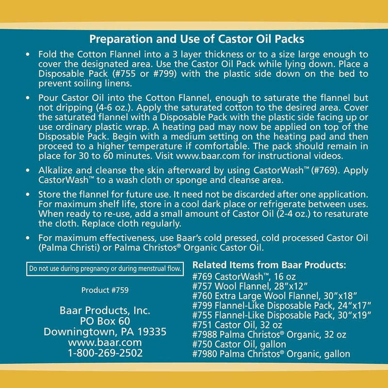 Baar Cotton Flannel Castor Oil Pack - Reusable 100% Natural Cotton, Unbleached, 30" x 12" - Image 3