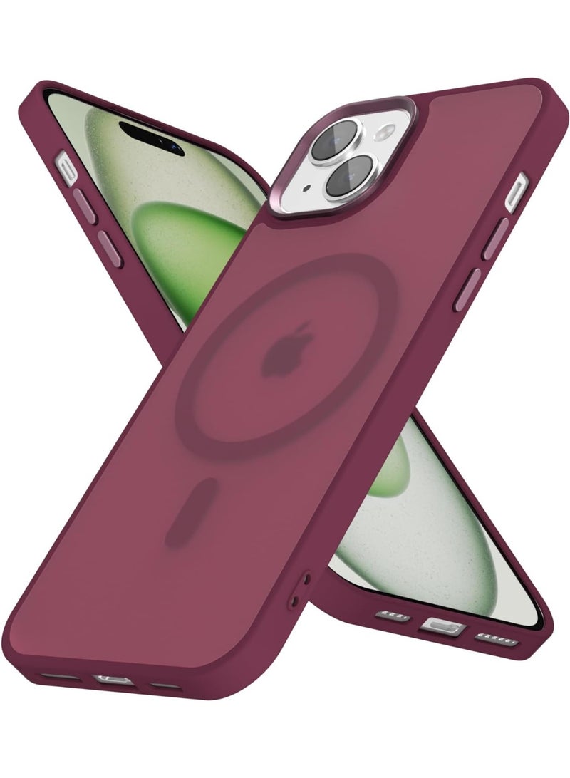 أكاليكس جراب مغناطيسي لهاتف آيفون 15 [مقاوم للصدمات ونحيف]، غطاء خلفي صلب غير لامع مع حماية عالية الجودة |أحمر غامق - Image 1