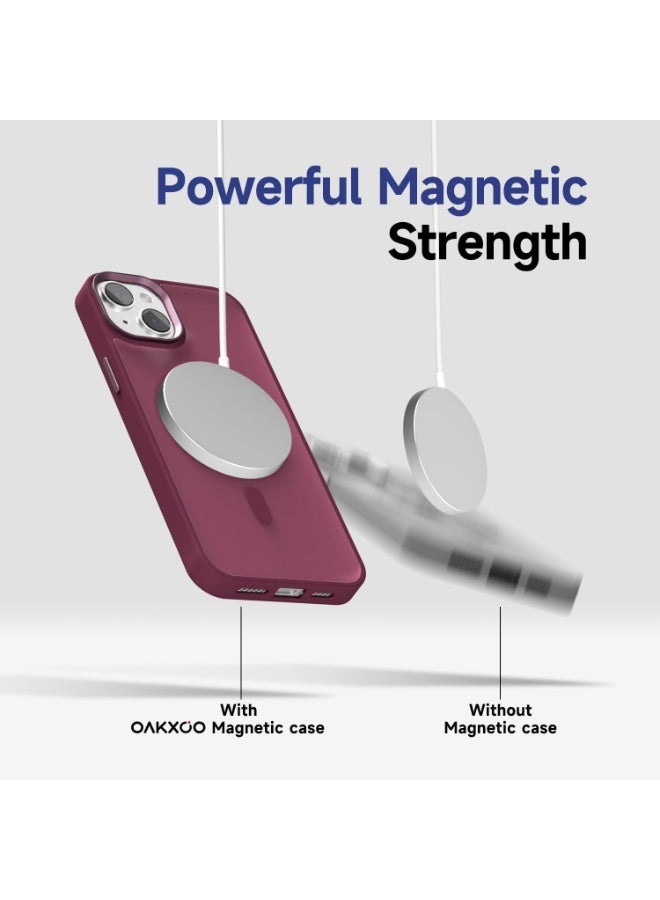 أكاليكس جراب مغناطيسي لهاتف آيفون 15 [مقاوم للصدمات ونحيف]، غطاء خلفي صلب غير لامع مع حماية عالية الجودة |أحمر غامق - Image 2